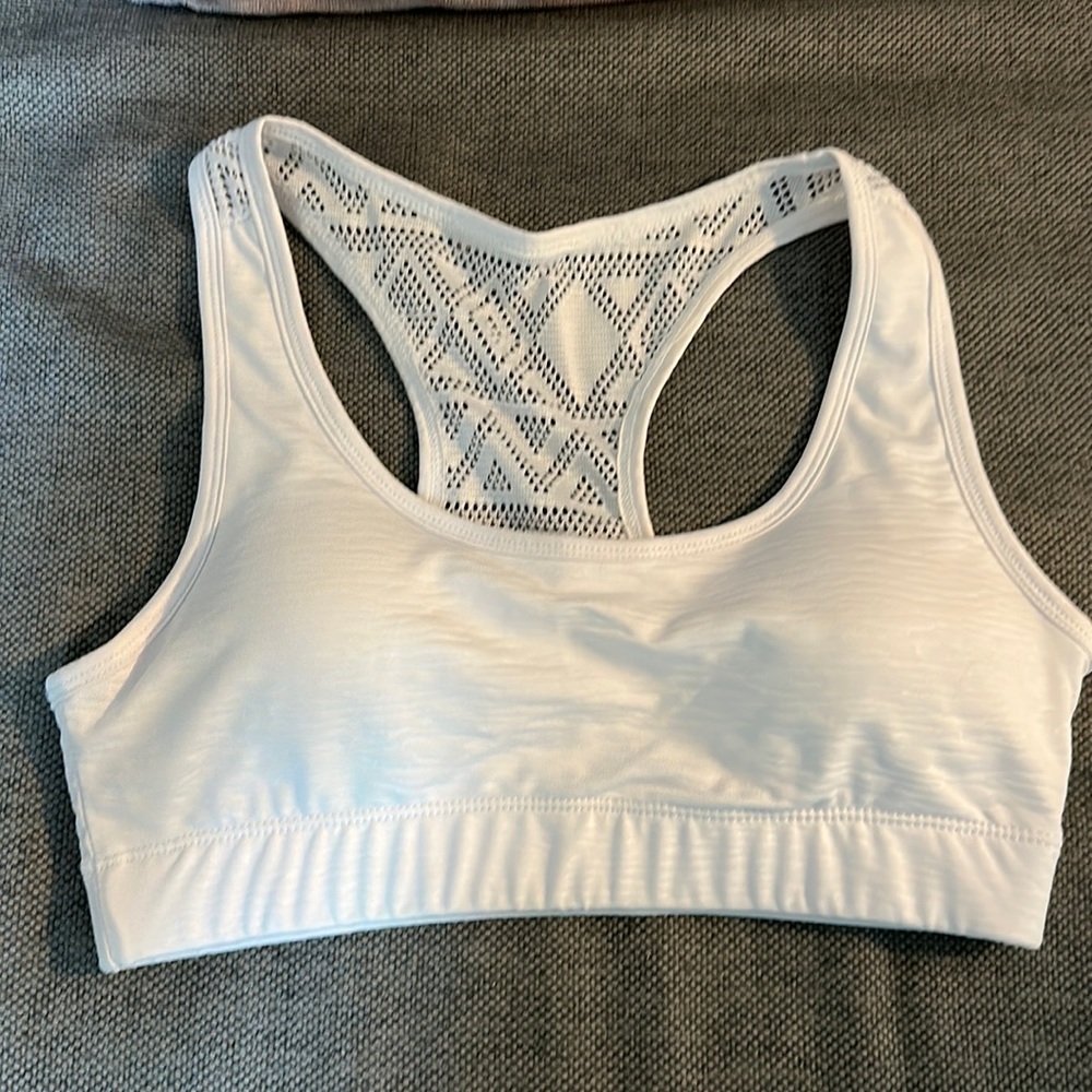Zyia Active Bright White Bomber Sports Bra Lace Racerback Size Small Padded
